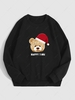 Christmas Hat Bear Letter Graphic Printed Thermal Lined Sweatshirt L Black