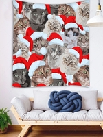 Christmas Hat Cat Print Wall Hanging Tapestry
