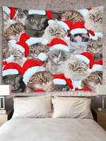 Christmas Hat Cat Print Wall Hanging Tapestry