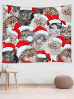 Christmas Hat Cat Print Wall Hanging Tapestry