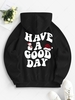 Christmas Hat Letter Snowman Graphic Back Thermal Lined Hoodie Xl Black