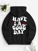 Christmas Hat Letter Snowman Graphic Back Thermal Lined Hoodie Xl Black