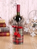 Christmas Herringbone Plaid Faux Fur Panel Buttons Detail Wine Cover