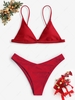 Christmas High Leg Plain Minimalist Cheeky Bikini Set Red