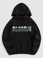 Christmas New York Monster Print Thermal Lined Hoodie L Black