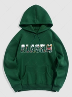 Christmas New York Monster Print Thermal Lined Hoodie L Deep green