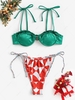 Christmas Ribbed Braided Strap Satin Monowire Frilled Bikini Swimwear Green