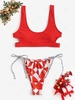 Christmas Ribbed Cut Out Braided Strap Bikini Swimwear Red