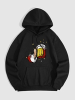Christmas Santa Claus Beer Graphic Printed Thermal Fleece Lined Hoodie S Black