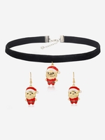 Christmas Santa Claus Choker Necklace and Earrings Set