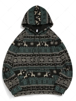 Christmas Snowflake Elk Print Fleece Hoodie S Black