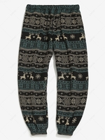 Christmas Snowflake Elk Print Fleece Jogger Pants 2xl Black