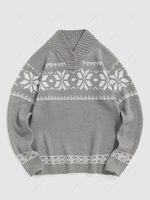 Christmas Snowflake Pattern Stand Collar Knitted Sweater 2xl Gray
