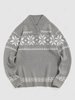 Christmas Snowflake Pattern Stand Collar Knitted Sweater L Gray