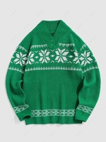 Christmas Snowflake Pattern Stand Collar Knitted Sweater L Green
