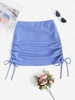 Cinched Side Ribbed Cover Up Mini Skirt L Light blue