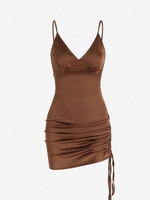 Cinched Silky Bustier Slip Backless Dress M Deep coffee