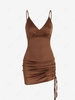 Cinched Silky Bustier Slip Backless Dress S Deep coffee