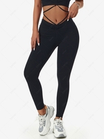 Cinched String-style Ruched Butt Lifting Sports Leggings S Black