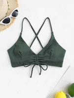 Cinched Textured Bikini Top M Deep green