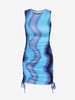 Cinched Tie Dye Mini Dress L Blue