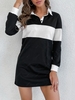 Collared Colorblock Casual Sweatshirt Dress S Black
