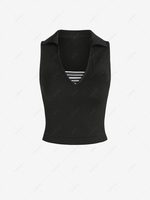 Collared Mock Pocket Solid Tank Top L Black
