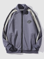 Color Block Applique Zip Up Fleece Jacket 2xl Dark gray