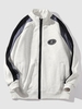 Color Block Applique Zip Up Fleece Jacket Xl White