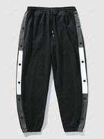 Color Block Mock Button Sports Pants 2xl Black