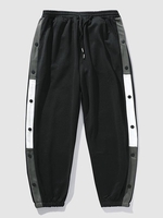 Color Block Mock Button Sports Pants L Black