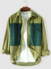 Color Block Pocket Corduroy Shirt 2xl Green