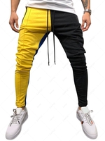 Color Block Pockets Drawstring Slim Fit Track Pants L Yellow