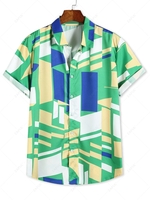 Color Blocking Geometric Print Button Up Vacation Shirt 3xl Multi b