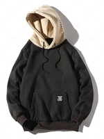Color-blocking Letter Patch Detail Pouch Pocket Fleece Hoodie Xs Black