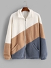 Color Blocking Panel Raglan Sleeve Zip Teddy Fluffy Jacket 2xl Deep yellow