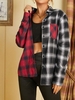 Color Blocking Plaid Front Pocket Boyfriend Shirt L