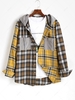 Color Blocking Plaid Long Sleeve Shirt With Corduroy Hood S Yellow