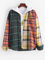 Color Blocking Plaid Pattern Button Up Pocket Shirt 2xl