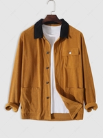 Color Spliced Collar Multi-pocket Corduroy Shacket L Coffee
