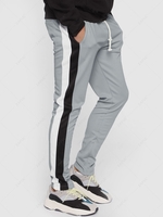 Color Spliced Drawstring Casual Pants L Light gray