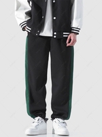 Color Spliced Drawstring Cuffed Design Casual Sweatpants L Black