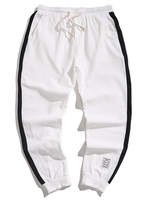 Color Spliced Elastic Waist Jogger Pants M White