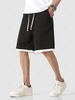 Color Spliced Knee-length Casual Sweat Shorts S Black