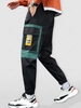 Color Spliced Label Design Jogger Cargo Pants L Green