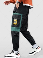 Color Spliced Label Design Jogger Cargo Pants L Green