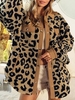 Color Spliced Leopard Print Fuzzy Faux Shearling Jacket M Coffee
