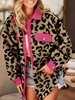 Color Spliced Leopard Print Fuzzy Faux Shearling Jacket M Light pink