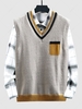 Color Spliced Mock Pocket Design Sweater Vest S Light gray