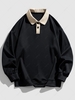 Color Spliced Polo Collar Sweatshirt 2xl Black